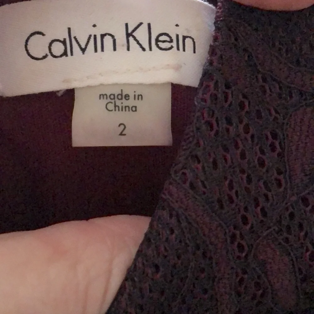 Calvin Klein Lace Overlay Burgundy Dress Sz 2 Fit Flare Cocktail Party Classy